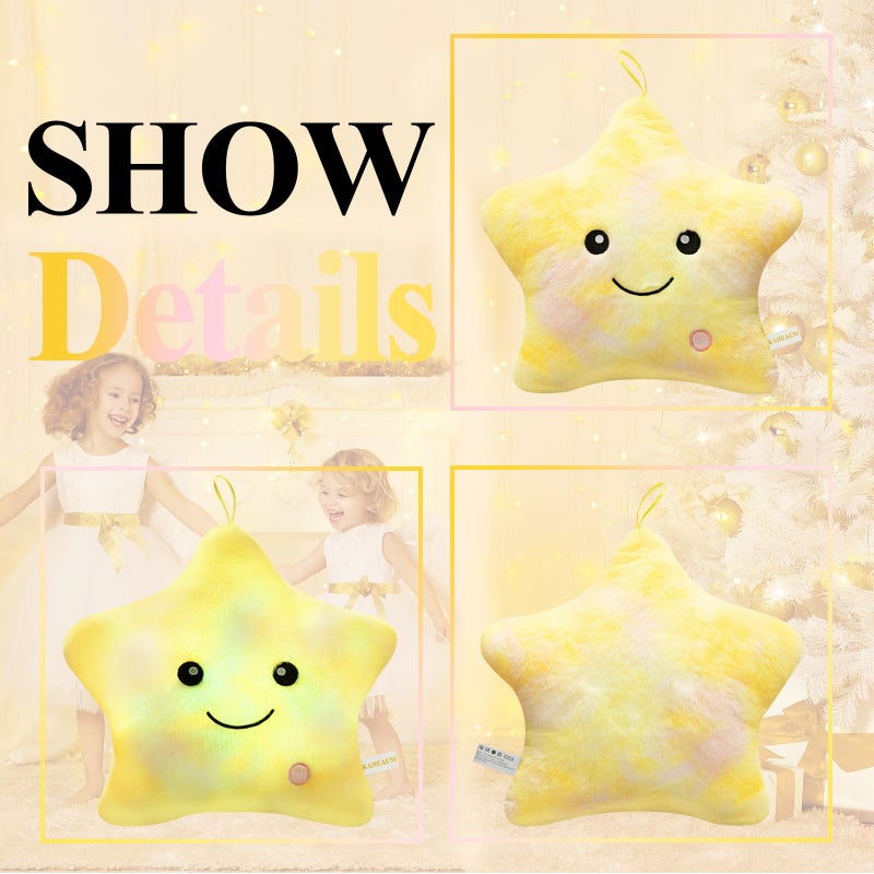 KAHEAUM Kids Star Pillow Light Up Stuffed Animal for Girls Decorative Pillows Plushies for Boys Children Teens Adults Gifts on Birthday Christmas Valentines Twinkle Star Throw Pillow Night Plush Toys - Image 3