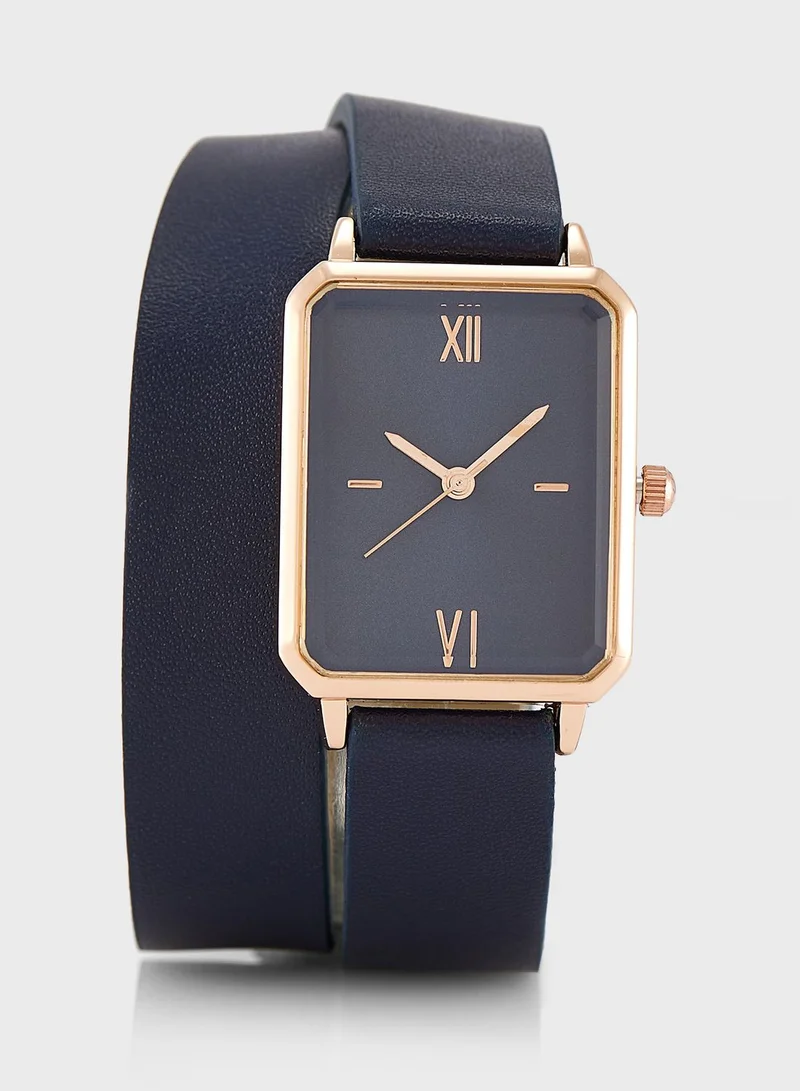ELLA Double Wrap Rectangle Strap Analogue Watch