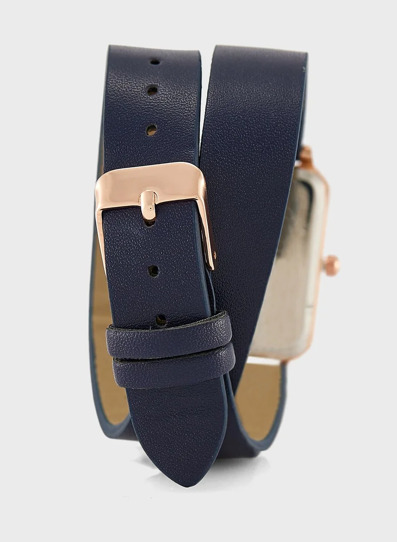 ELLA Double Wrap Rectangle Strap Analogue Watch