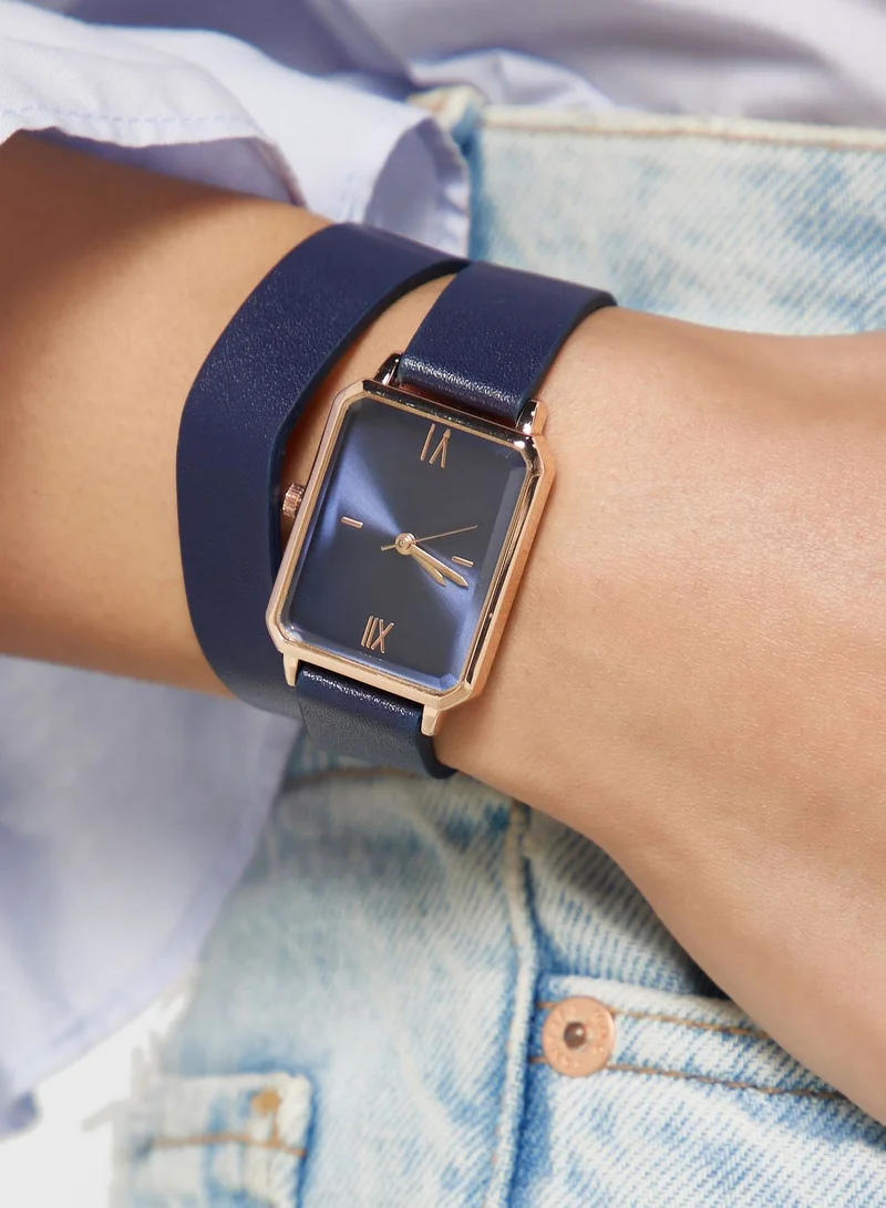 ELLA Double Wrap Rectangle Strap Analogue Watch