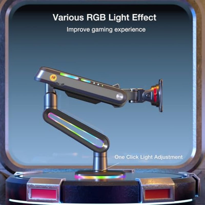 RGB Gaming Monitor-arm for Flat/Ultrawide/Curved Monitors 32 to 60 inch, Heavy Duty Stand Load up to 20 kg, VESA 75/100 mm Monitor-Mount Load up to 20 kg, Mechanical Spring, Quick Disassembly Plate, VESA 75 and 100 mm Black - Image 3