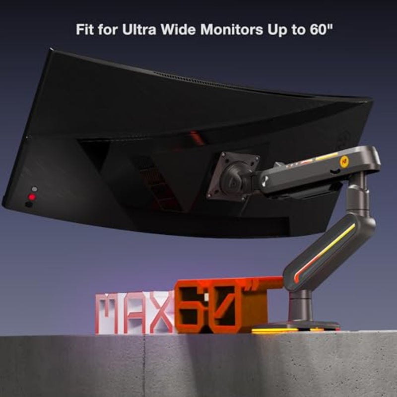 RGB Gaming Monitor-arm for Flat/Ultrawide/Curved Monitors 32 to 60 inch, Heavy Duty Stand Load up to 20 kg, VESA 75/100 mm Monitor-Mount Load up to 20 kg, Mechanical Spring, Quick Disassembly Plate, VESA 75 and 100 mm Black - Image 4