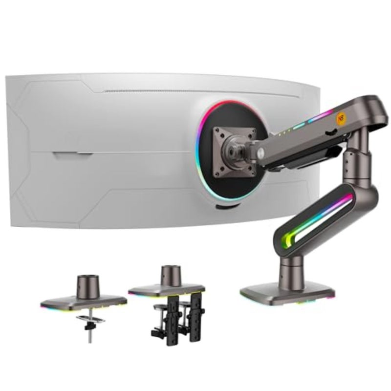 RGB Gaming Monitor-arm for Flat/Ultrawide/Curved Monitors 32 to 60 inch, Heavy Duty Stand Load up to 20 kg, VESA 75/100 mm Monitor-Mount Load up to 20 kg, Mechanical Spring, Quick Disassembly Plate, VESA 75 and 100 mm Black - Image 1