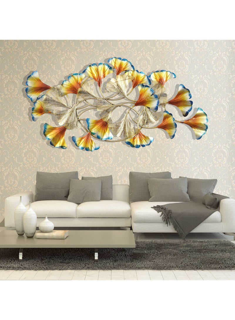 GHORI Iron Multi-Ginkgo Leaf Golden Ring Decor With Led Light Decorative Gold Metal Wall Hanging Luxury Art Piece, Iron Wall Decoration for Living Room Entrance Bedroom Office - Image 1