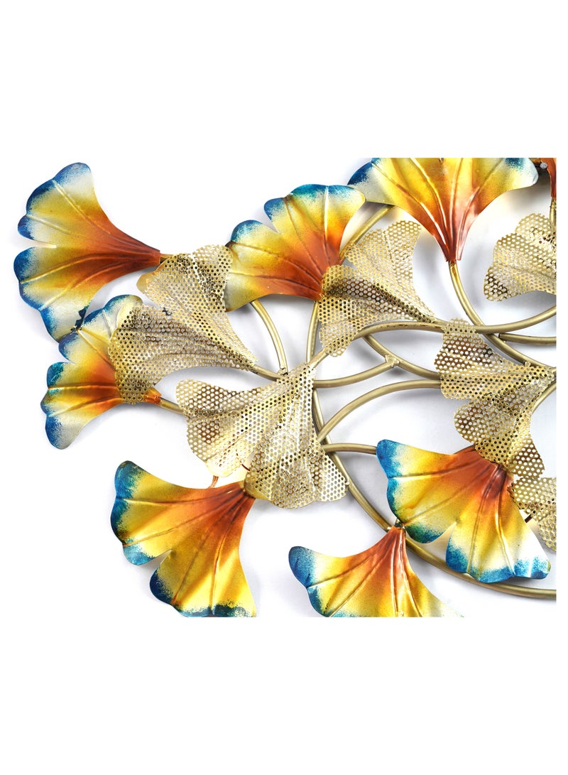 GHORI Iron Multi-Ginkgo Leaf Golden Ring Decor With Led Light Decorative Gold Metal Wall Hanging Luxury Art Piece, Iron Wall Decoration for Living Room Entrance Bedroom Office - Image 3
