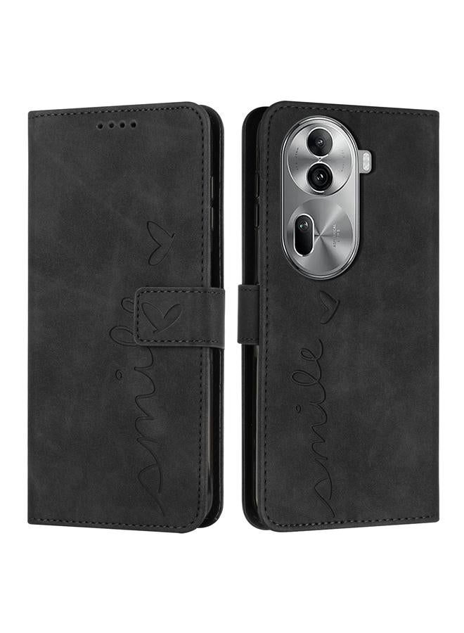 جرين تايجر لـ OPPO Reno11 Pro حافظة هاتف جلدية عالمية منقوشة على شكل قلب مع حبل طويل (أسود)