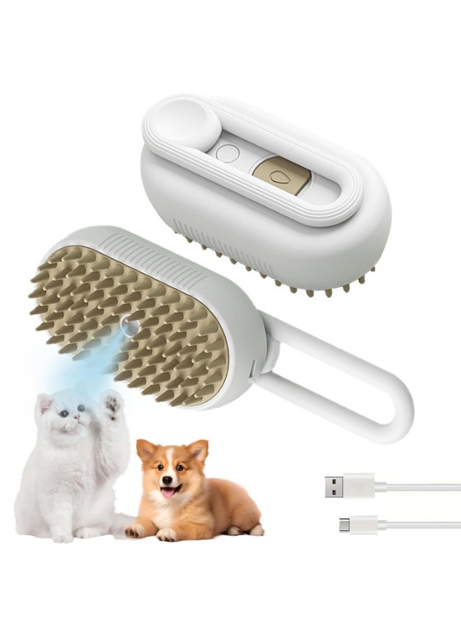 BABONA 3-in-1 Rechargeable Pet Steam Grooming Brush, Cat & Dog Anti-Static Comb for Massage, Shedding Cleaning & Hair Removal (White) - Image 1