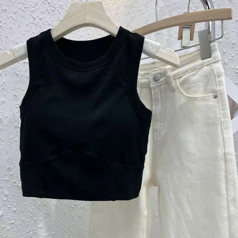 Sleeveless Cotton Padded Tank Top Womens Sports Army Green - Image 2