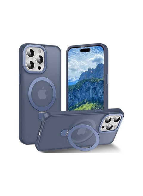 Case for iPhone 16 Pro Max Shockproof Magnetic Phone Case with Ring Stand, [10 FT Drop Protection] [Velvety Touch] Slim Translucent Matte Back Shockproof Compatible with MagSafe Wireless (Blue)