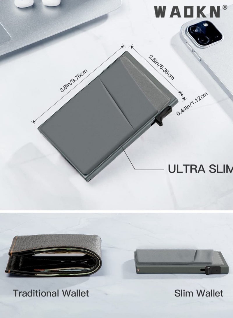 WAOKN Unisex Wallets Aluminum Side Push Pop Up Card Holder- RFID Blocking Anti-theft brush ，Credit Card, ID Card, Transit Card, Access Card, Prevent Unauthorized Scan & Identity Theft。Screw Reinforced Metal Card Case - Metal Card Holder Slim Super Lightweight Wallet Flat Black OPP Packed， - Image 4