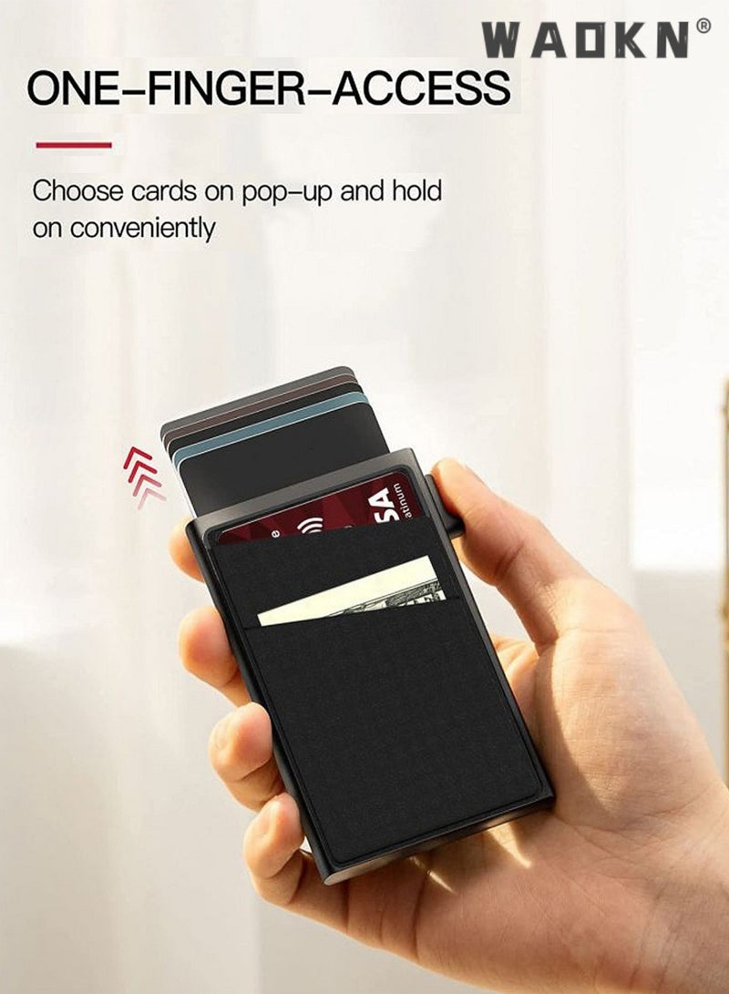 WAOKN Unisex Wallets Aluminum Side Push Pop Up Card Holder- RFID Blocking Anti-theft brush ，Credit Card, ID Card, Transit Card, Access Card, Prevent Unauthorized Scan & Identity Theft。Screw Reinforced Metal Card Case - Metal Card Holder Slim Super Lightweight Wallet Flat Black OPP Packed， - Image 2