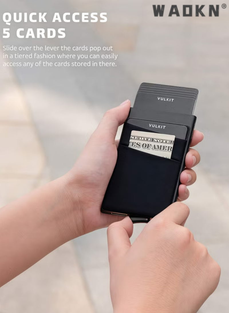 WAOKN Unisex Wallets Aluminum Side Push Pop Up Card Holder- RFID Blocking Anti-theft brush ，Credit Card, ID Card, Transit Card, Access Card, Prevent Unauthorized Scan & Identity Theft。Screw Reinforced Metal Card Case - Metal Card Holder Slim Super Lightweight Wallet Flat Black OPP Packed， - Image 5