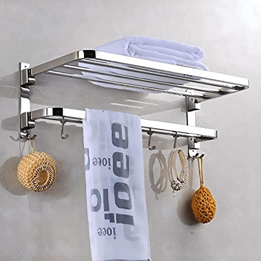 EDITH 24 Inches Large | Bathroom Towel Holder | Towel Rack for Bathroom | Towel Holder for Bathroom | Towel Stand for Bathroom with Shelf (Grade 304 Stainless Steel | 61Cms | Chrome | Foldable) - Image 1