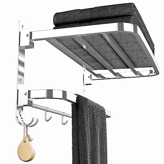 EDITH 24 Inches Large | Bathroom Towel Holder | Towel Rack for Bathroom | Towel Holder for Bathroom | Towel Stand for Bathroom with Shelf (Grade 304 Stainless Steel | 61Cms | Chrome | Foldable) - Image 3