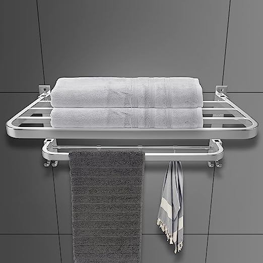 EDITH 24 Inches Large | Bathroom Towel Holder | Towel Rack for Bathroom | Towel Holder for Bathroom | Towel Stand for Bathroom with Shelf (Grade 304 Stainless Steel | 61Cms | Chrome | Foldable) - Image 4