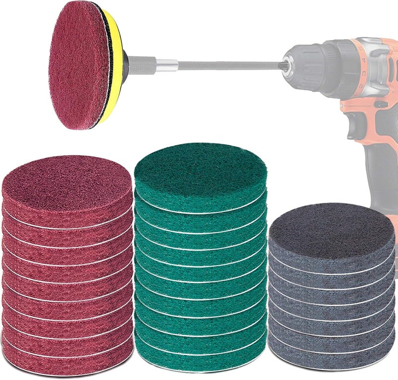 GOH DODD Power Scrub Pads Drill Attachment, 30 Pieces 5 Inch Headlight Restoration Kit Cleaning Kit Scouring Pads with Baker and Universal Shaft for Kitchen, Bathroom, Grout, Carpet, Tub, Grill,Tile - Image 1