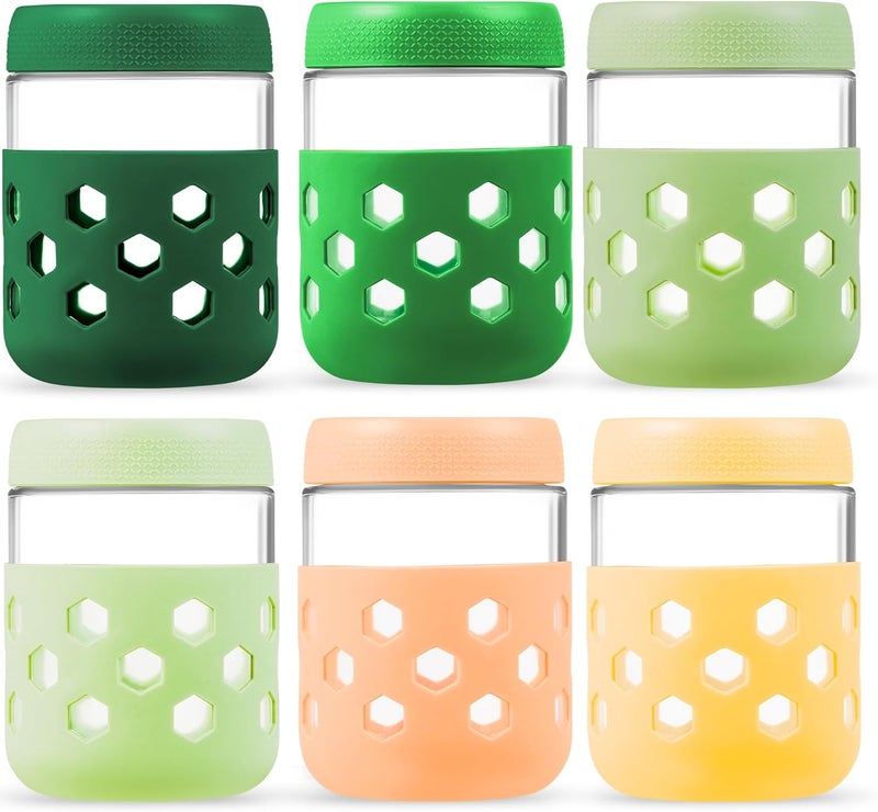 Gemice 6-Pack 16 oz Overnight Oats Containers with Lids and Silicone Sleeves, BPA-Free Glass Mason Jars with Airtight Lids, Dishwasher Safe, Leak-Proof Meal Prep Jars for Chia Pudding, Yogurt - Image 1