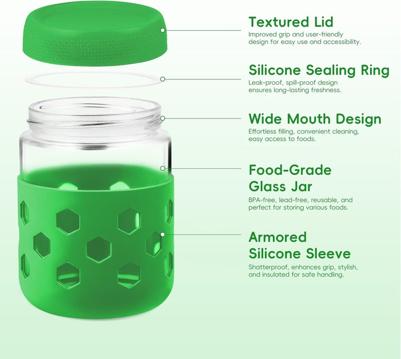 Gemice 6-Pack 16 oz Overnight Oats Containers with Lids and Silicone Sleeves, BPA-Free Glass Mason Jars with Airtight Lids, Dishwasher Safe, Leak-Proof Meal Prep Jars for Chia Pudding, Yogurt - Image 4