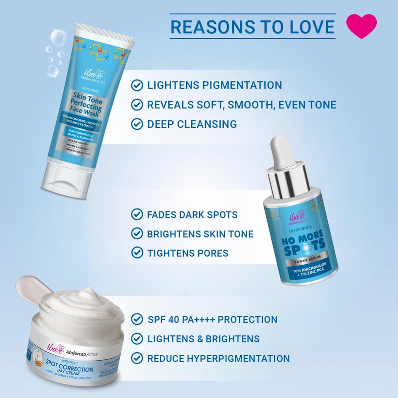Iba No More Spots Skin Care Regime Combo Ultra White Skin Tone Perfecting Face Wash 100ml No More Spots Serum 30ml Spot Correction Day Cream 50g - Image 3