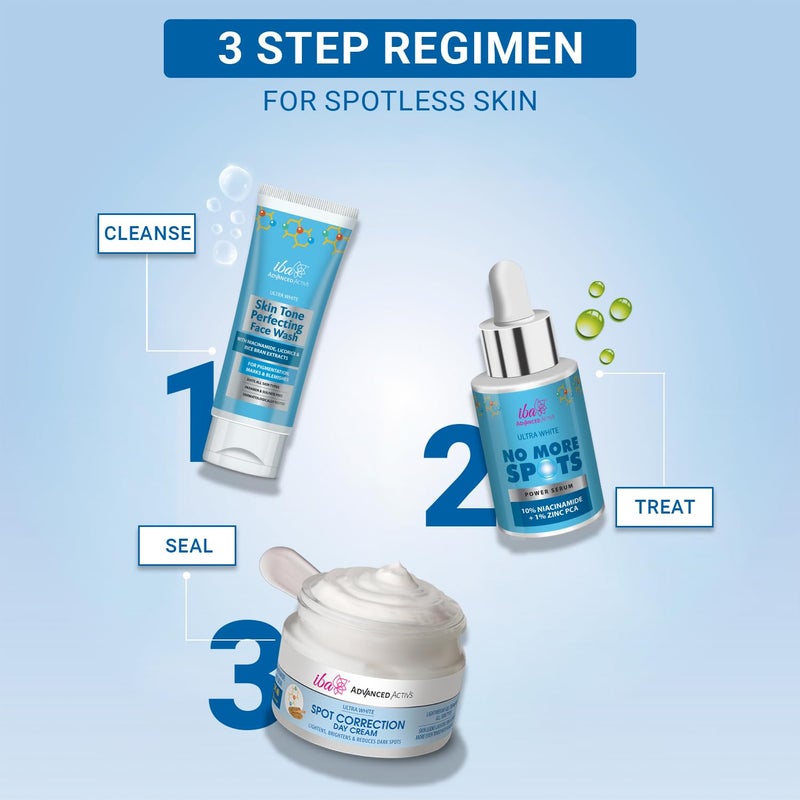 Iba No More Spots Skin Care Regime Combo Ultra White Skin Tone Perfecting Face Wash 100ml No More Spots Serum 30ml Spot Correction Day Cream 50g - Image 4