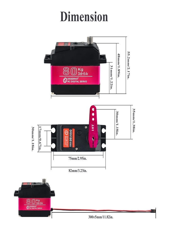 Stemedu 80KG High Torque RC Servo DS5180, Large Size PWM Control Servo, Stainless Steel Gear, 270° Control Steering Motor for 1/5 RC Vehicles, Crawlers, Robots, Boats - Image 4