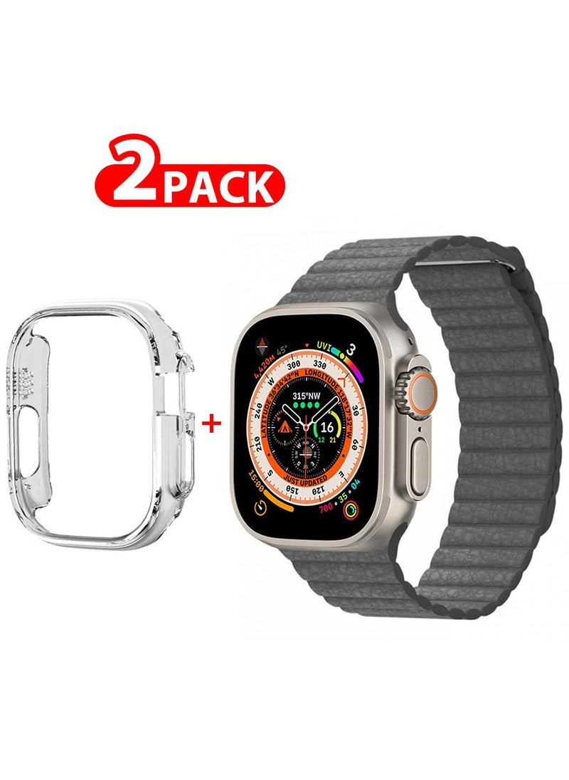 CATANES - 2 Packs For Apple Watch Band 49mm Leather Loop Band Magnetic Watch Strap Wristband and Clear Cup Holder Grey - Image 1