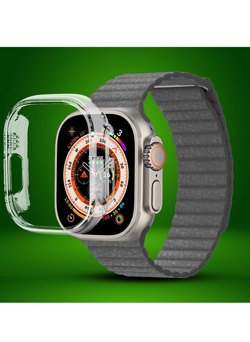 CATANES - 2 Packs For Apple Watch Band 49mm Leather Loop Band Magnetic Watch Strap Wristband and Clear Cup Holder Grey - Image 1