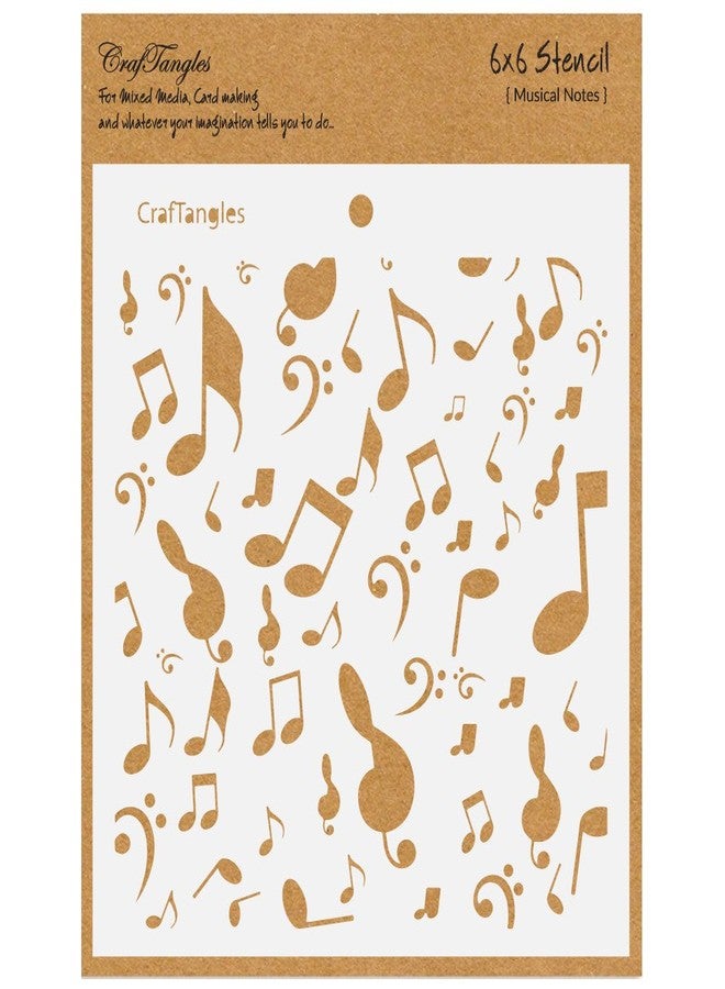 CrafTangles Art and Craft Stencil - Musical Notes, 6x6 inch, Reusable, use for DIY Painting on Canvas, Fabric, Cloth, Paper, Glass, Furniture, Wall, Mixed Media and Decoupage, 1Pc, CTCS82