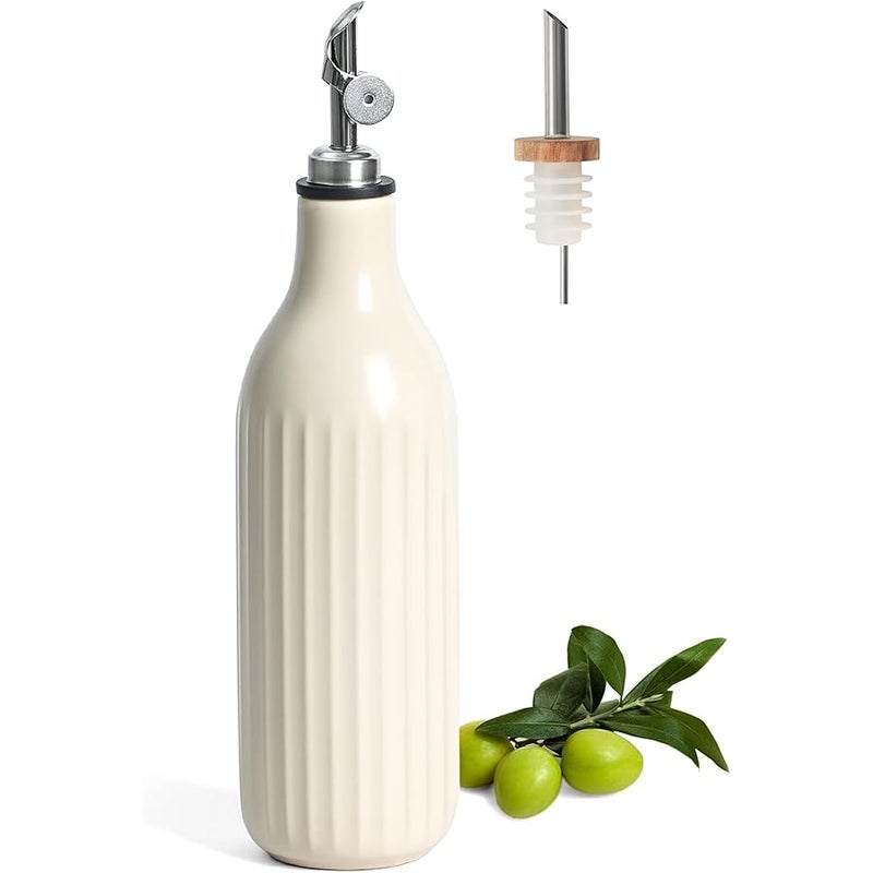 FE FUN ELEMENTS Olive Oil Dispenser Bottle, 19 oz Oil Dispenser for Kitchen and Vinegar Dispenser Bottle, Suitable for Vinegar, Coffee Syrups & Other Liquids, Off White - Image 1