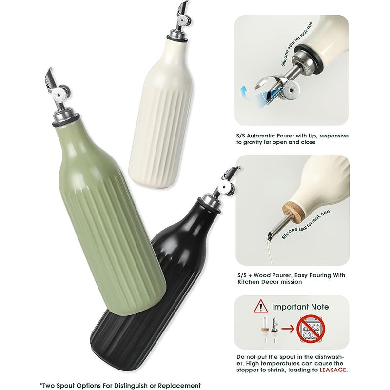 FE FUN ELEMENTS Olive Oil Dispenser Bottle, 19 oz Oil Dispenser for Kitchen and Vinegar Dispenser Bottle, Suitable for Vinegar, Coffee Syrups & Other Liquids, Off White - Image 3
