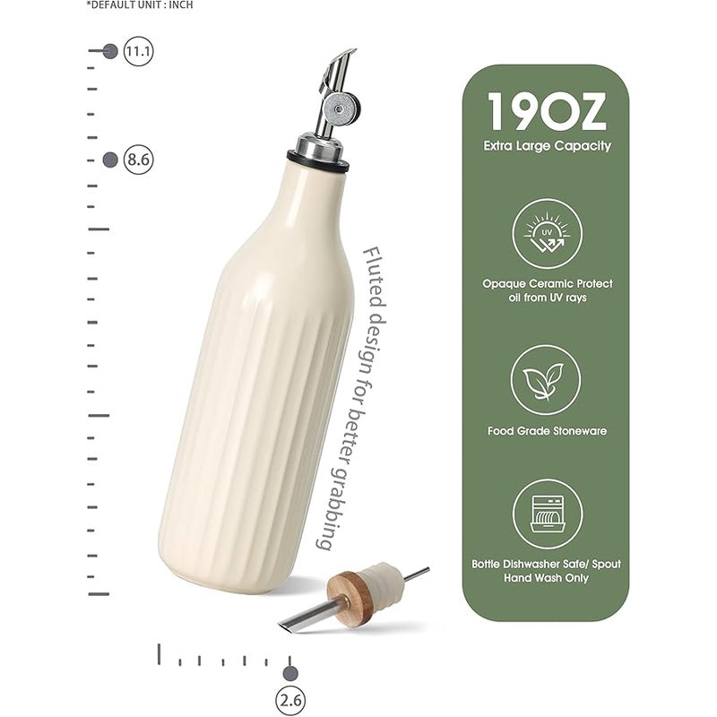 FE FUN ELEMENTS Olive Oil Dispenser Bottle, 19 oz Oil Dispenser for Kitchen and Vinegar Dispenser Bottle, Suitable for Vinegar, Coffee Syrups & Other Liquids, Off White - Image 2