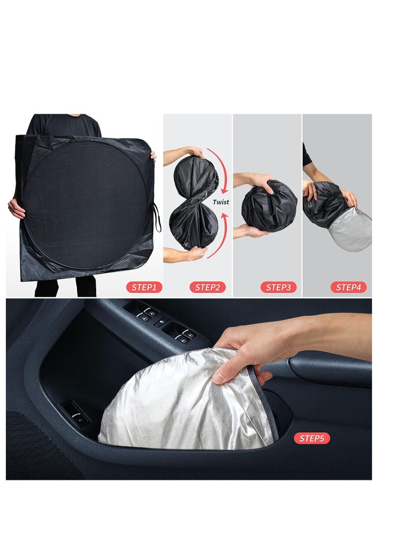 RATSAW Car Windshield Sun Shade Foldable Car Sun Shade Car Windshield Sun Shade Front Window Sun Visor with Storage Pouch Blocks UV Rays Keep Car Interior Cool Prevents Dashboard Fading 150cm to 70 cm  - Image 5