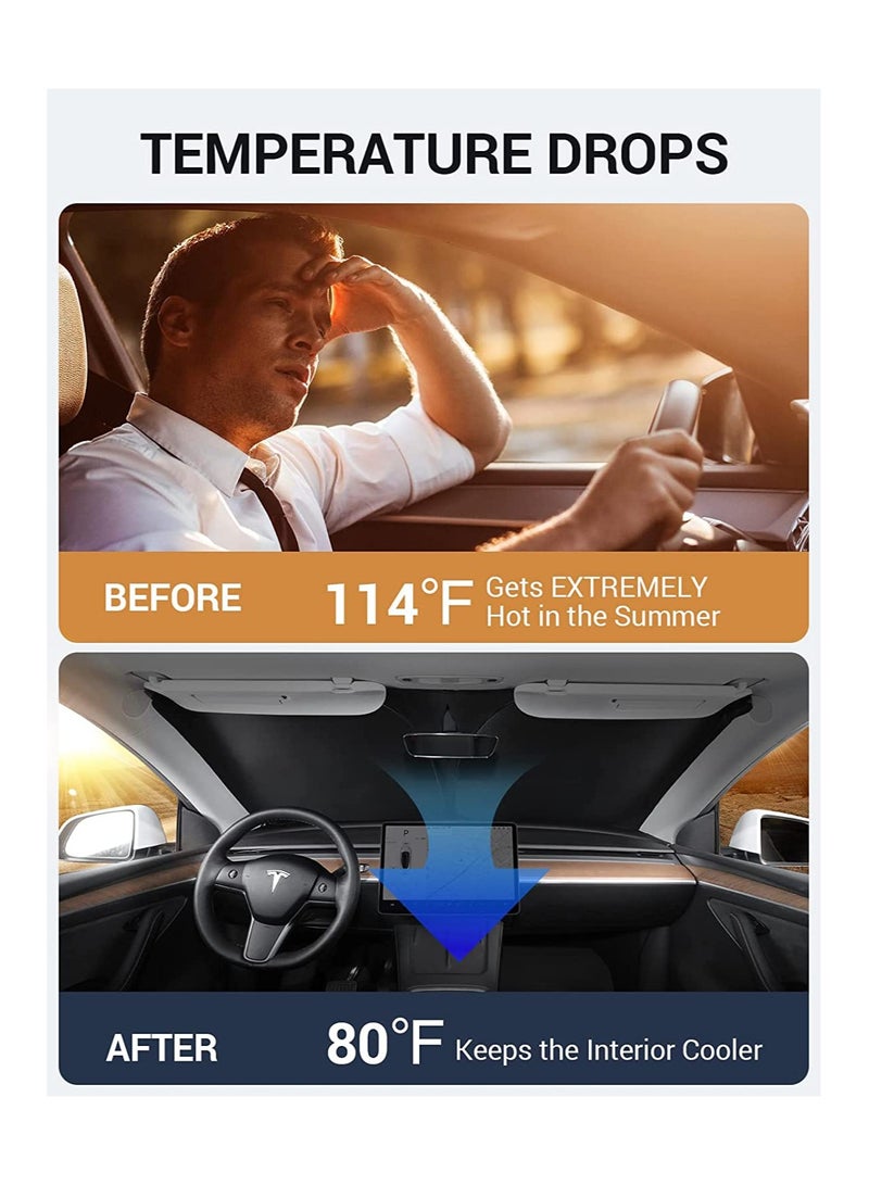 RATSAW Car Windshield Sun Shade Foldable Car Sun Shade Car Windshield Sun Shade Front Window Sun Visor with Storage Pouch Blocks UV Rays Keep Car Interior Cool Prevents Dashboard Fading 150cm to 70 cm  - Image 3