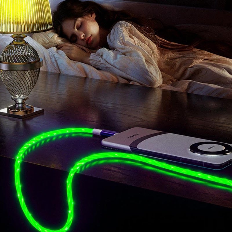 IHAO كابل شاحن IHAO من USB A إلى Type C PD بقوة 60 واط سريع الشحن مع إضاءة LED مرئية باردة متدفقة لجميع أجهزة USB C - 39 بوصة أخضر نجمي - Image 5