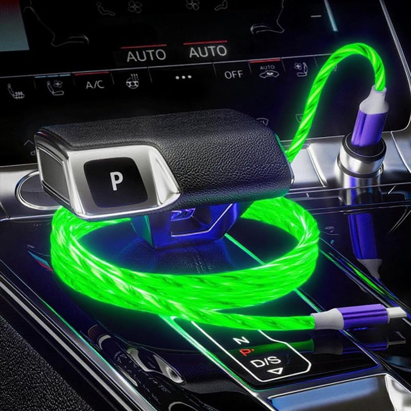 IHAO كابل شاحن IHAO من USB A إلى Type C PD بقوة 60 واط سريع الشحن مع إضاءة LED مرئية باردة متدفقة لجميع أجهزة USB C - 39 بوصة أخضر نجمي - Image 4