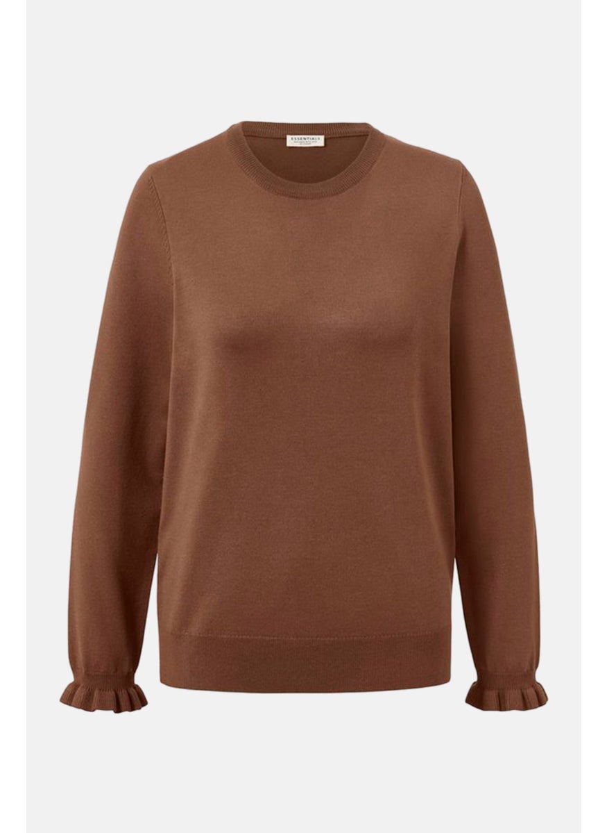 Tchibo Women Round Neck Knitted Sweater, Brown  - Image 2