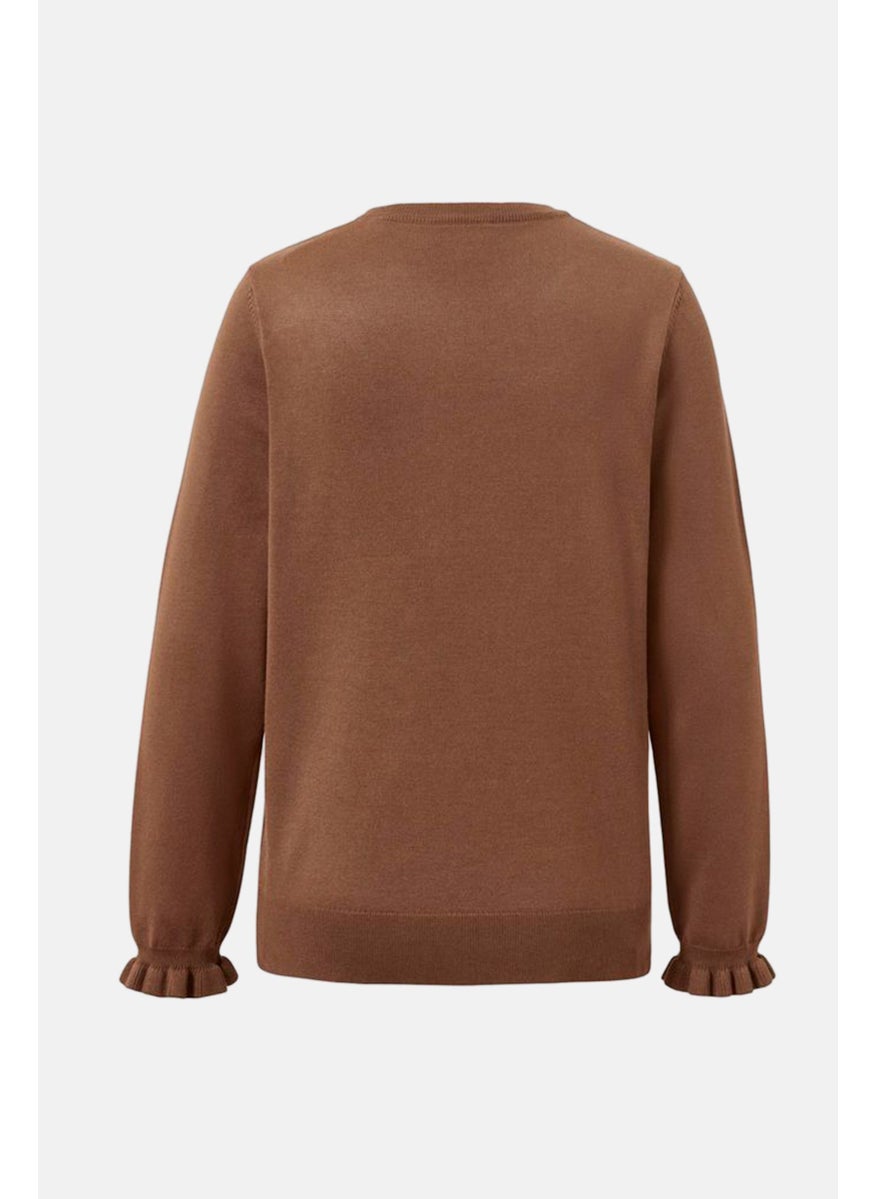 Tchibo Women Round Neck Knitted Sweater, Brown  - Image 3