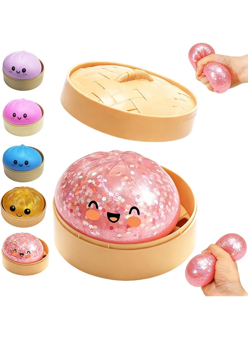 squishy Glitter Dumpling Squishy Toy, Dumpling Squishy Mystery Box, 10cm Giant DumplingSquishies Glitter Toy, Soft Squishy Stress Relief & Rebounding Sensory Fidget Toy for Adults (Pink) - Image 1