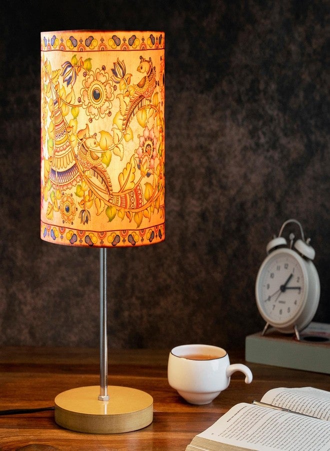 KOLOROBIA Table Lamp with Wooden Base for Night Reading, Bed Room,Home & Décor (14 Inch Height, 1 Floor Lamp, Base,Shade & Bulb, Wire, Plug & Holder) Cylindrical lamp-Kalamkari Finesse - Image 1
