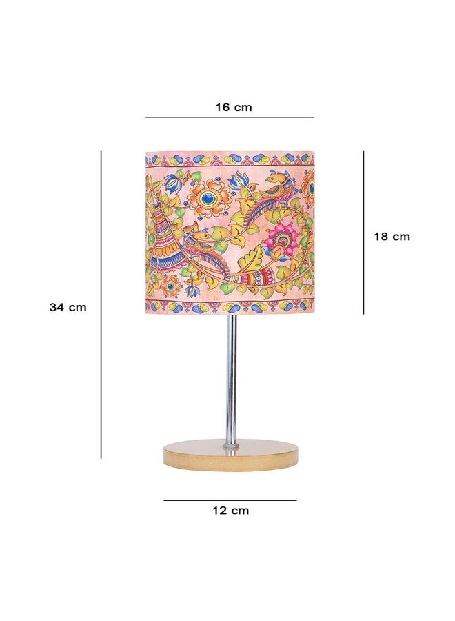 KOLOROBIA Table Lamp with Wooden Base for Night Reading, Bed Room,Home & Décor (14 Inch Height, 1 Floor Lamp, Base,Shade & Bulb, Wire, Plug & Holder) Cylindrical lamp-Kalamkari Finesse - Image 4