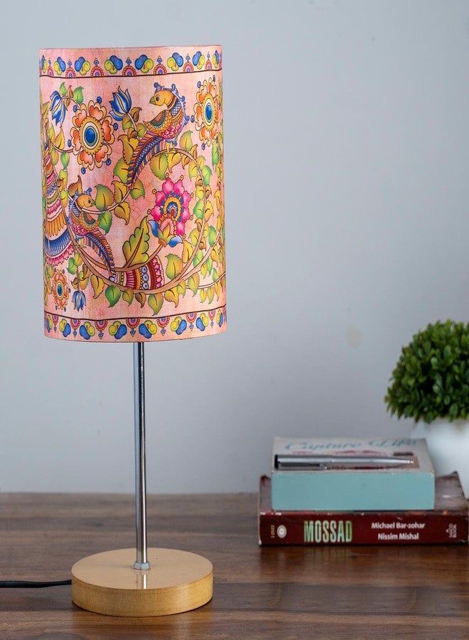 KOLOROBIA Table Lamp with Wooden Base for Night Reading, Bed Room,Home & Décor (14 Inch Height, 1 Floor Lamp, Base,Shade & Bulb, Wire, Plug & Holder) Cylindrical lamp-Kalamkari Finesse - Image 2