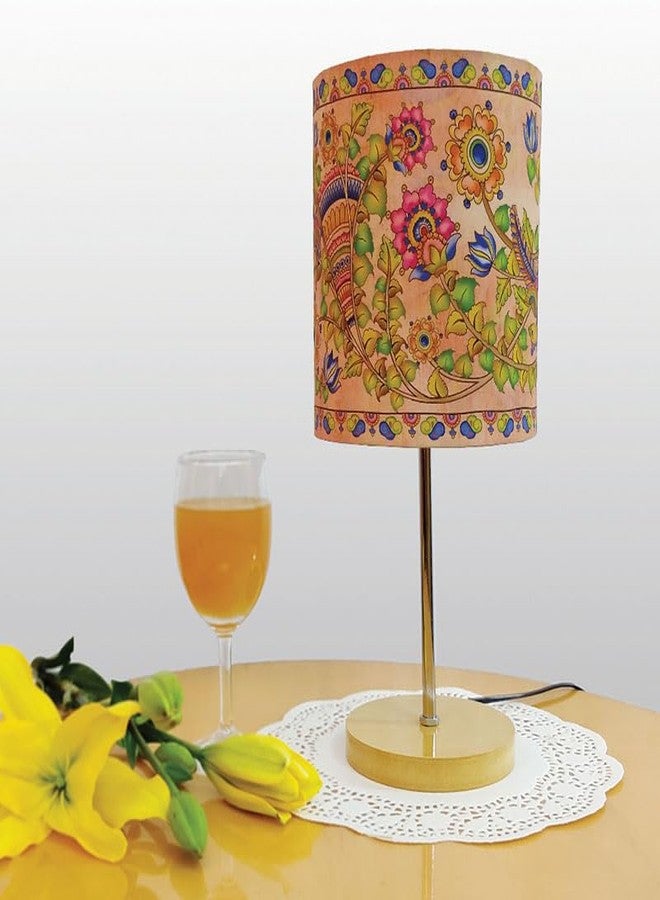 KOLOROBIA Table Lamp with Wooden Base for Night Reading, Bed Room,Home & Décor (14 Inch Height, 1 Floor Lamp, Base,Shade & Bulb, Wire, Plug & Holder) Cylindrical lamp-Kalamkari Finesse - Image 3