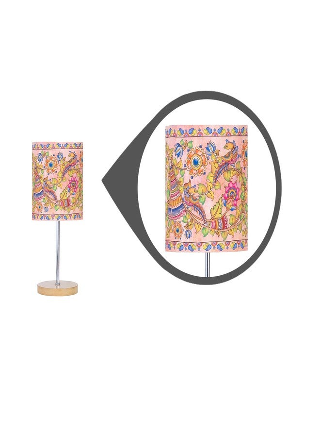 KOLOROBIA Table Lamp with Wooden Base for Night Reading, Bed Room,Home & Décor (14 Inch Height, 1 Floor Lamp, Base,Shade & Bulb, Wire, Plug & Holder) Cylindrical lamp-Kalamkari Finesse - Image 5