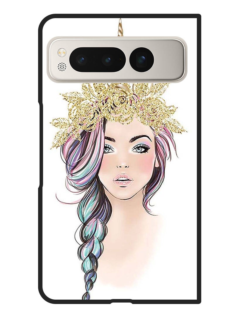 Theodor Protective Case Anti Scratch Shock Proof Bumper Cover for Google Pixel Fold Golden Unicorn Girl - Image 1
