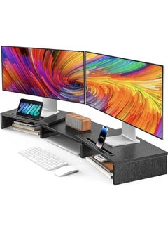 HOOKOR Durku Dual Monitor Stand Riser for 2 Monitors,Monitor Stand for Desk,Adjustable Computer Monitor Stand with 2 Slot,Multifunctional Desktop Organizer Stand for Laptop,PC,Computer, Printer (Black)  - Image 1