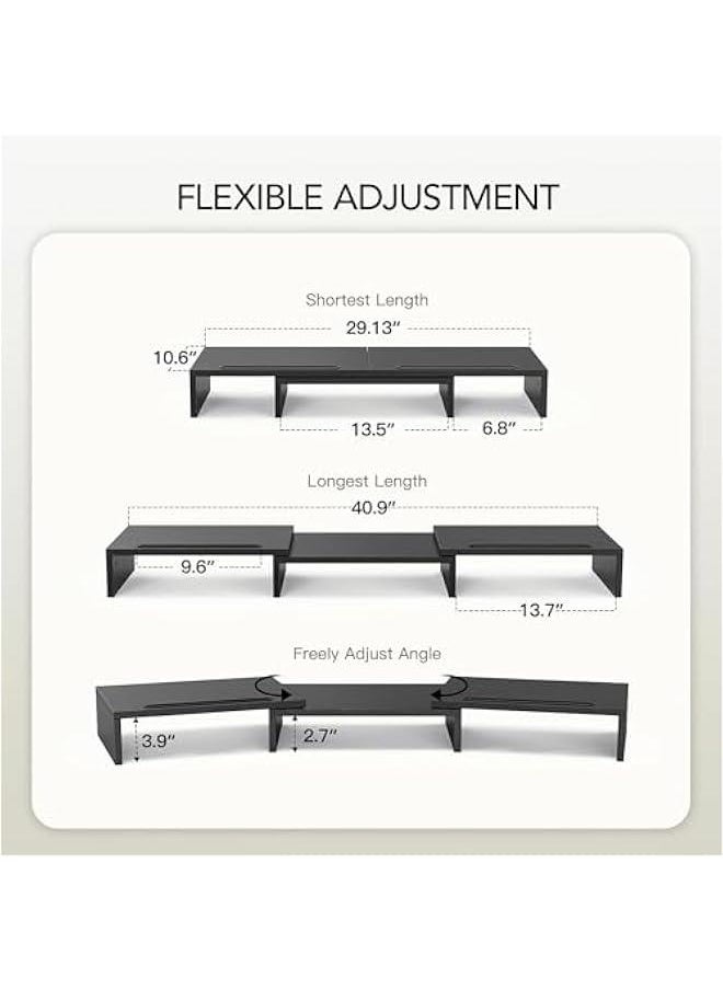 HOOKOR Durku Dual Monitor Stand Riser for 2 Monitors,Monitor Stand for Desk,Adjustable Computer Monitor Stand with 2 Slot,Multifunctional Desktop Organizer Stand for Laptop,PC,Computer, Printer (Black)  - Image 2