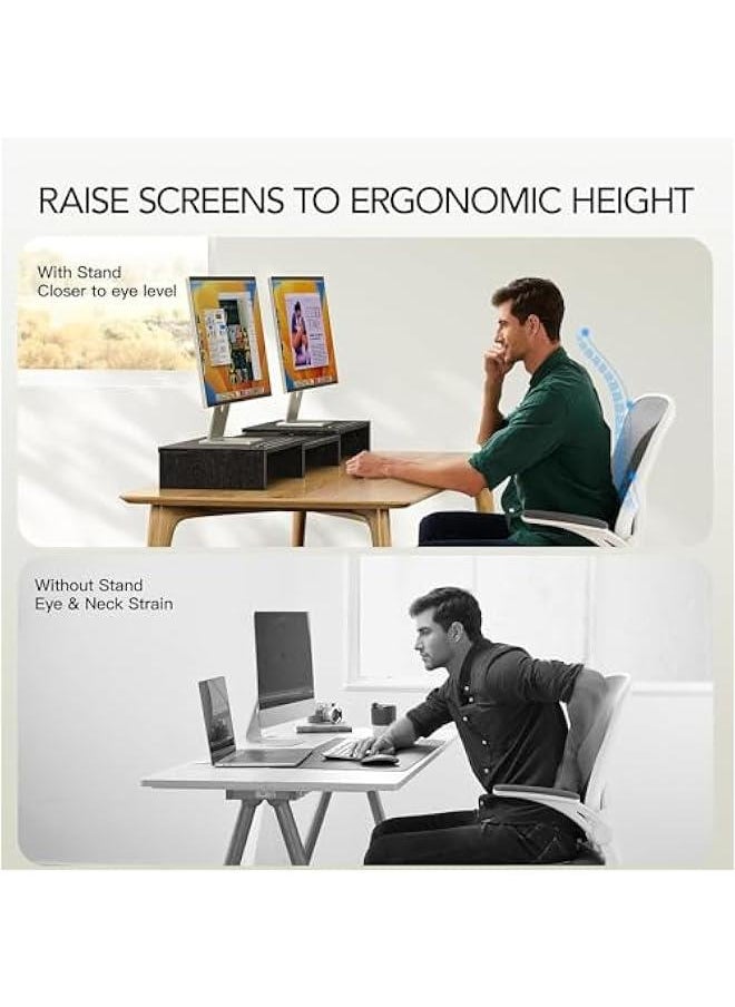 HOOKOR Durku Dual Monitor Stand Riser for 2 Monitors,Monitor Stand for Desk,Adjustable Computer Monitor Stand with 2 Slot,Multifunctional Desktop Organizer Stand for Laptop,PC,Computer, Printer (Black)  - Image 3