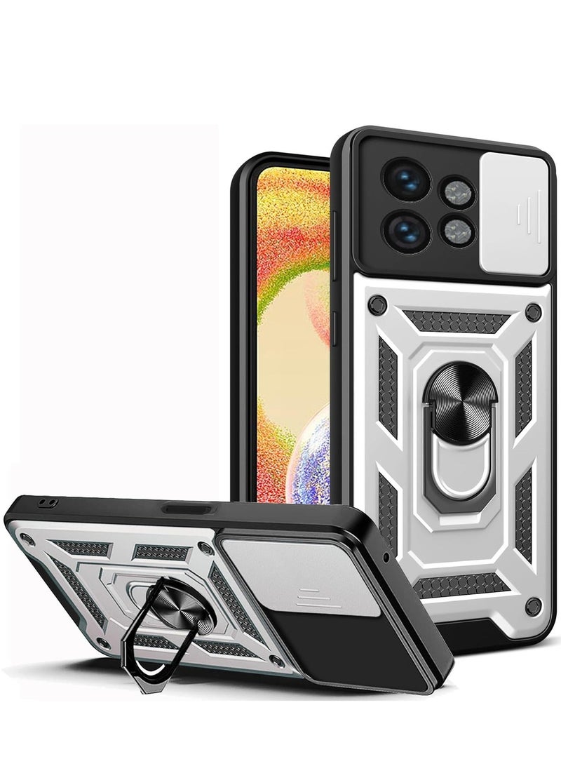 Arabest Case for Motorola Edge 40 with Slide Camera Cover, Dual Layer Shockproof Silicone Hard PC Military Grade Protective Case Cover for Motorola Edge 40 (Silver)