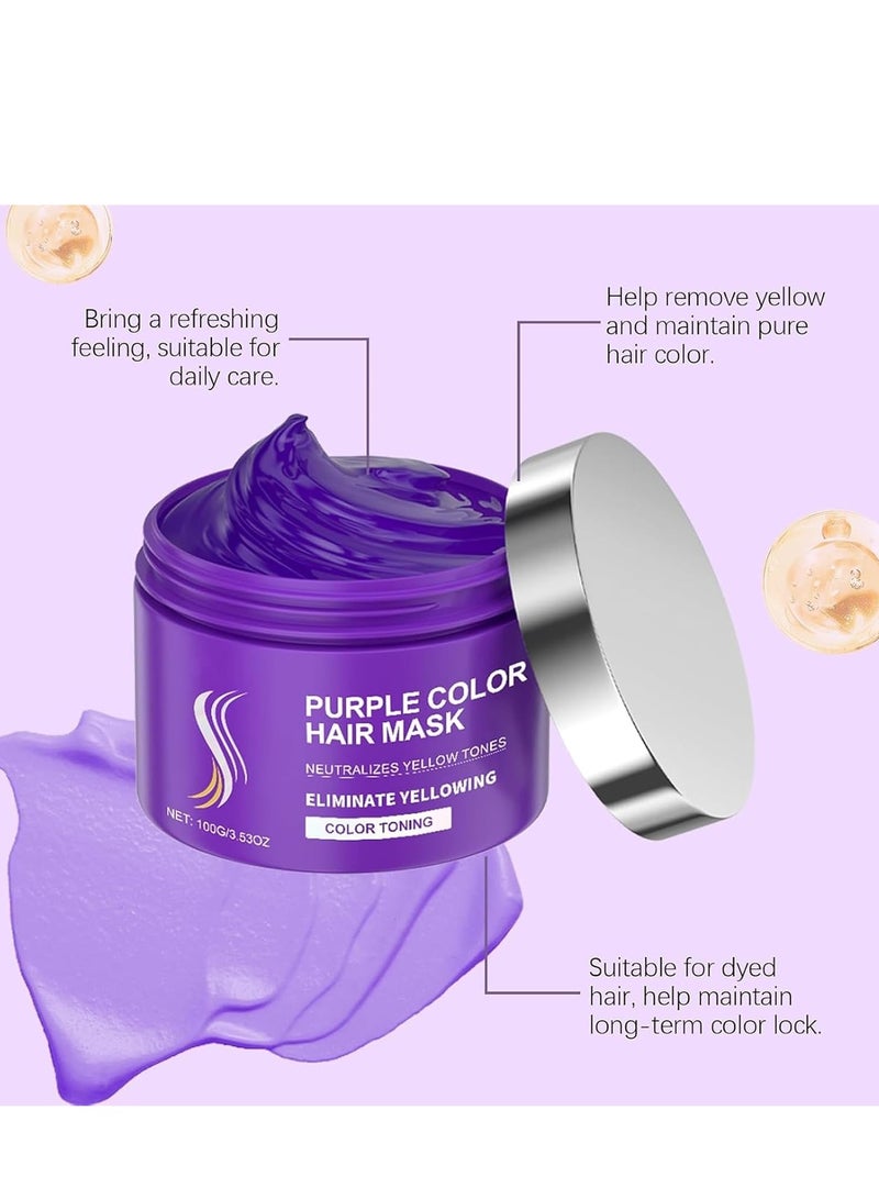 إيلهو Purple Hair Mask - Keratin Hair Treatment, Repair u0026 Nourishment Treatment for Bleached, Deep Conditioner and Toner for Blonde and Bleached Hair, Collagen Hair Mask for Color Treated Locks (100g) - Image 3