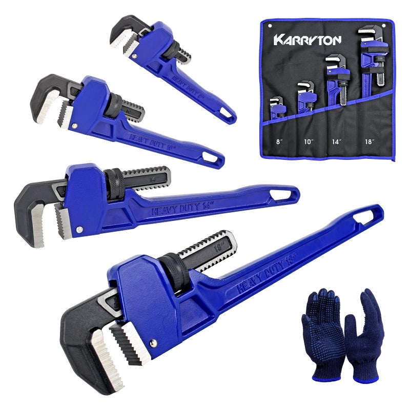 KARRYTON Pipe Wrench set8 10 14 18 Adjustable Jaw Opening Cast Iron Straight Handle Plumbing Wrench Perfect Plumbers Tool for Oil Field Plumbing Auto Repair Construction and Mechanics - Image 2